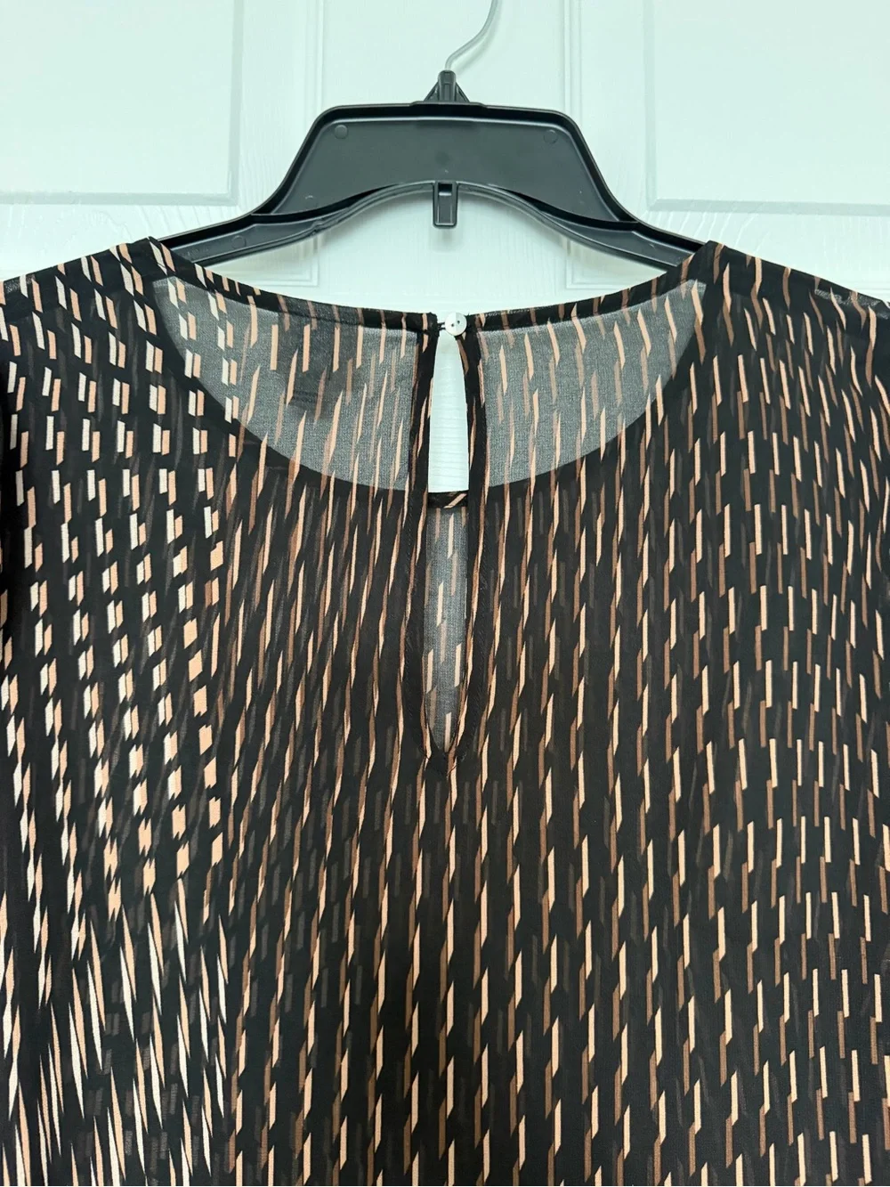 A New Day Black Tan Sheer Printed Blouse Size Large